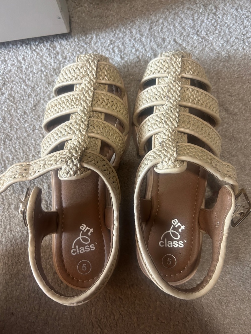 art class Cream Braided Girls' Sandals with Ankle Buckle.  Also fits adult 7